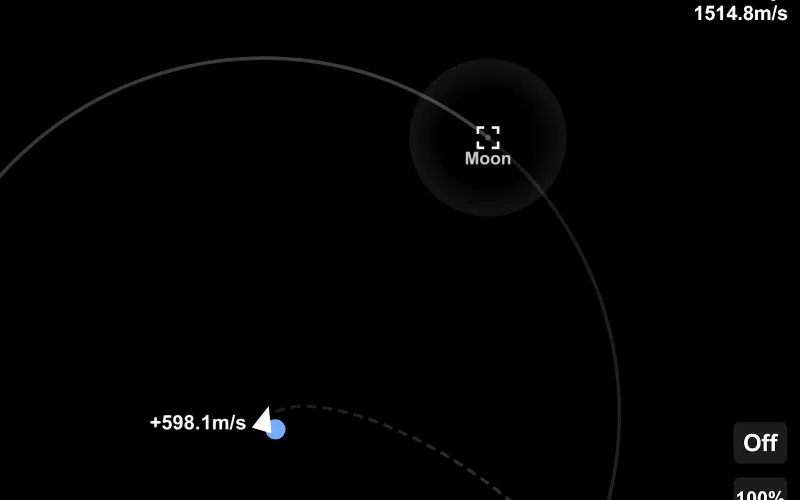 Schermata di Spaceflight Simulator: la mappa orbitale con la Luna.